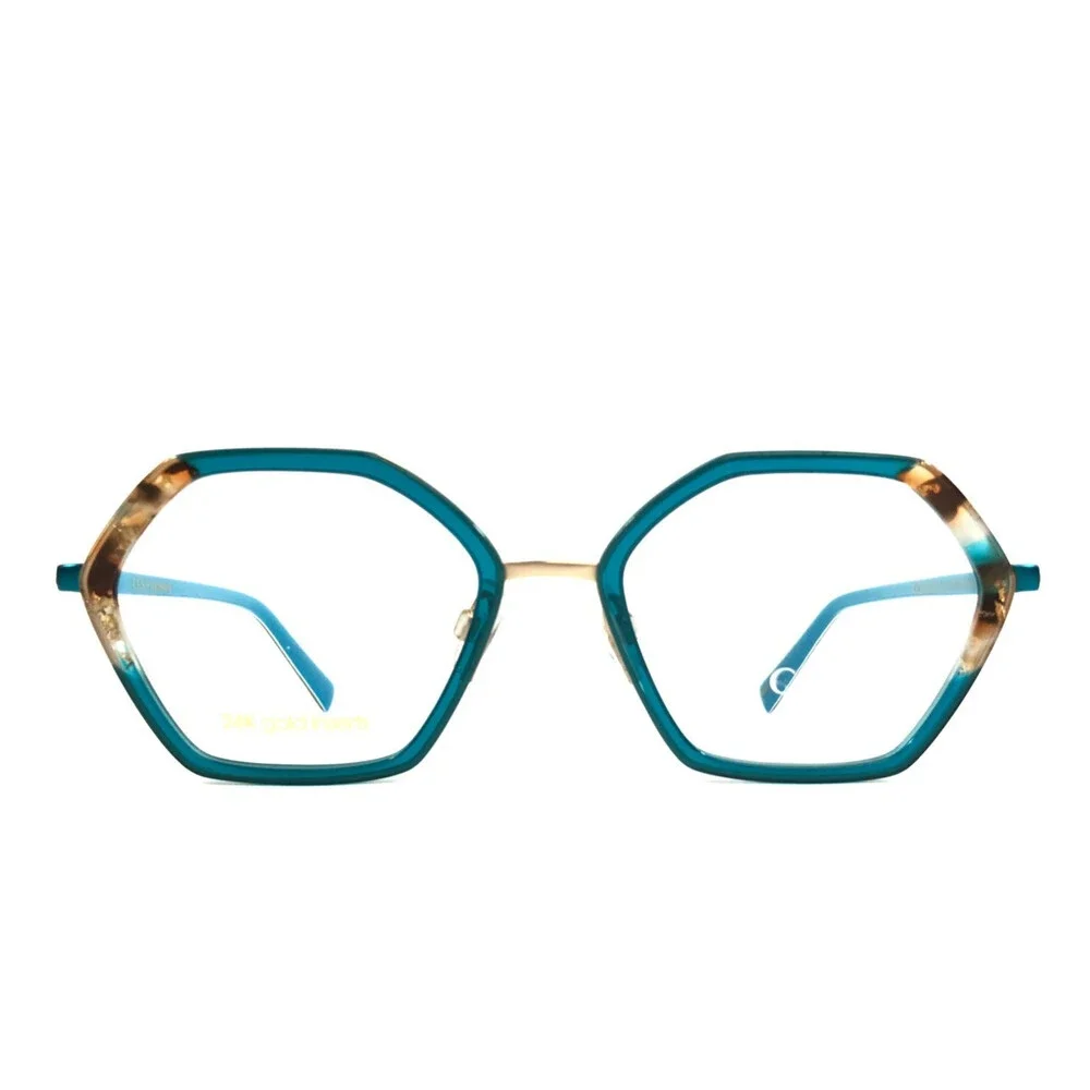 Coco Song Eyeglasses Frames CCS236 Col.2 Blue Brown 24KT Gold Inserts 53-19-140